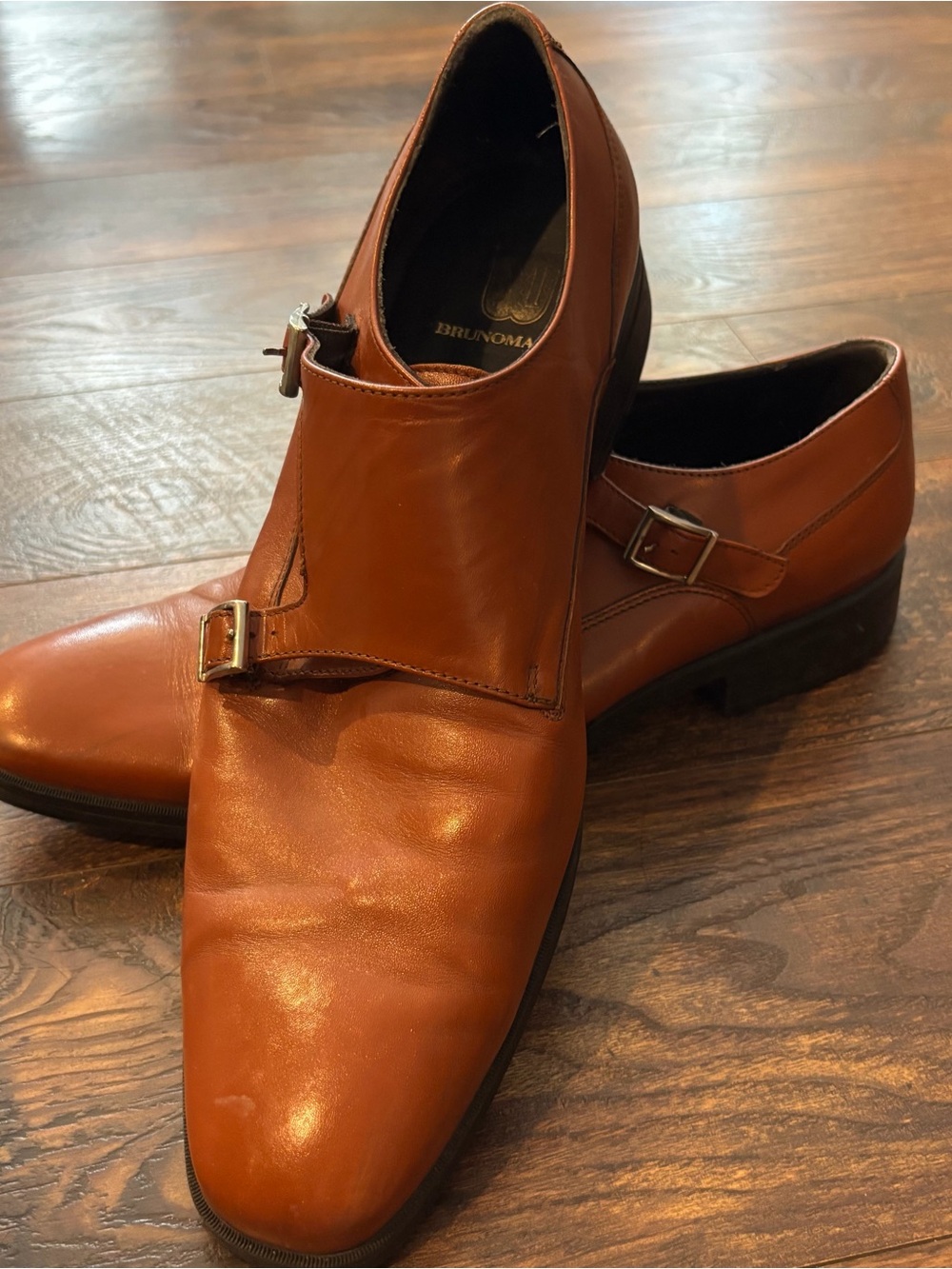 Bruno Magli Mens Brown double monk strap leather dress shoes -11.5M